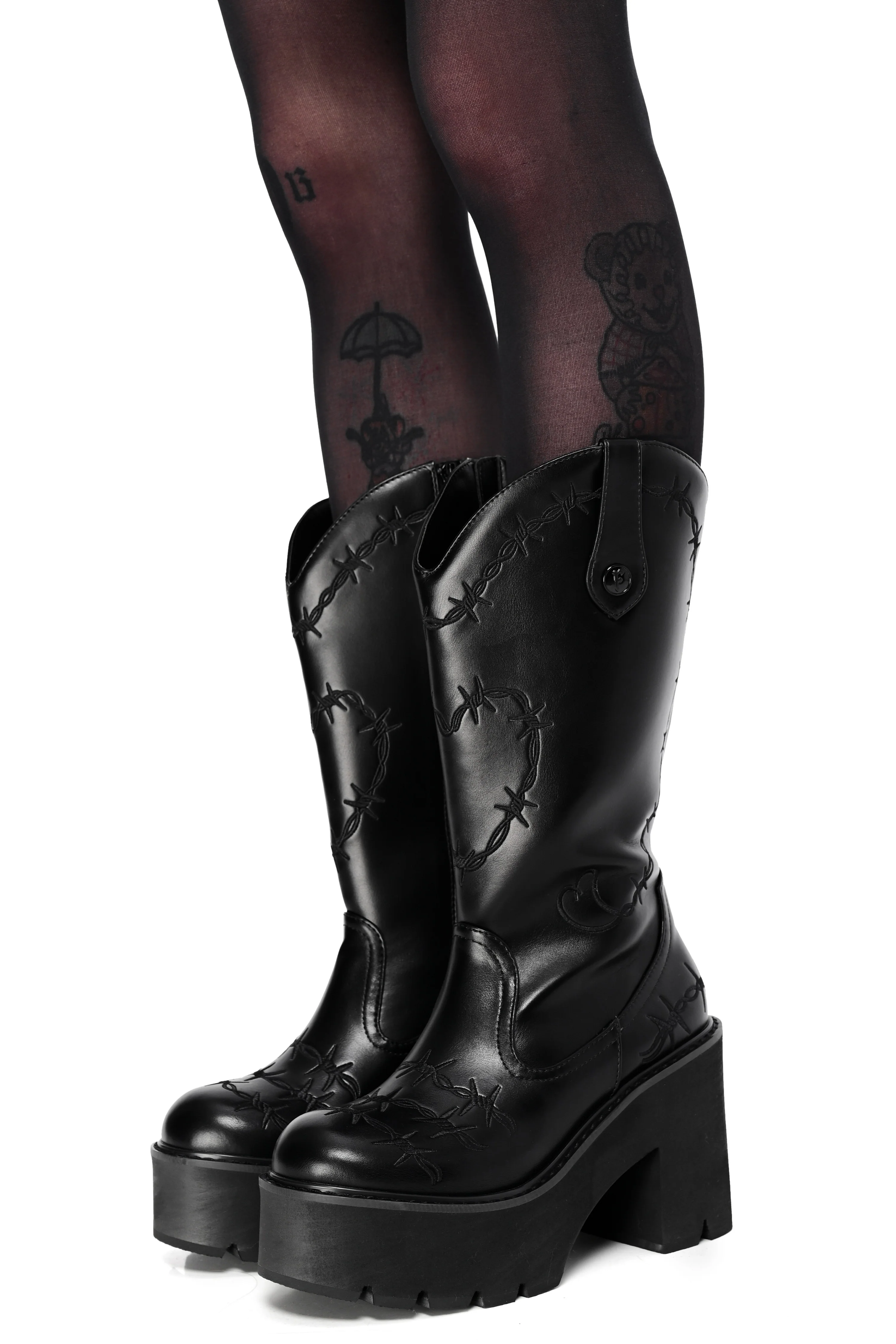 Barbed Wire Wide Calf Platform Cowboy Boots - Sign Up For Restock Notifications! - Image 3